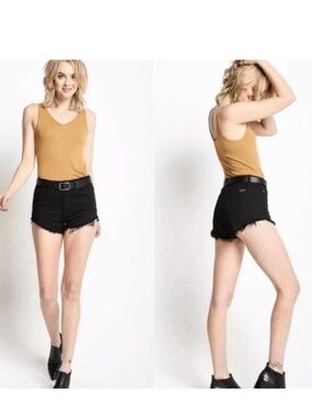 KanCan Black Cutoff Fringe Raw Hem Jean Shorts
